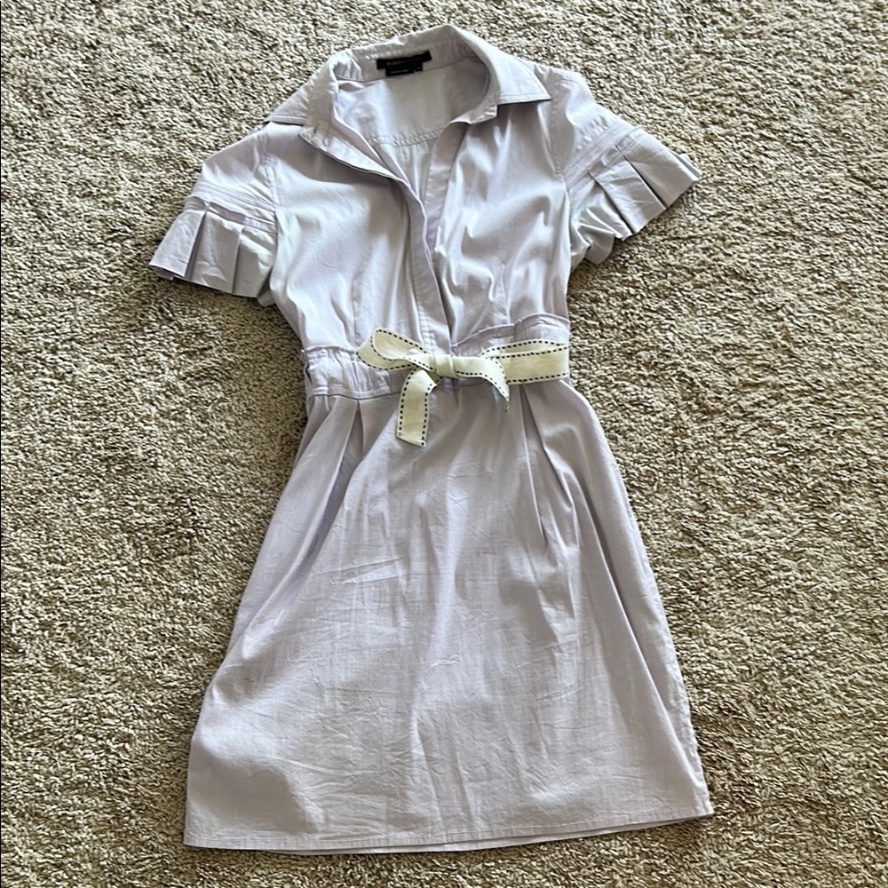 BCBGMaxAzria Cream Midi Dress Notched Collar Short Cuffed Sleeves